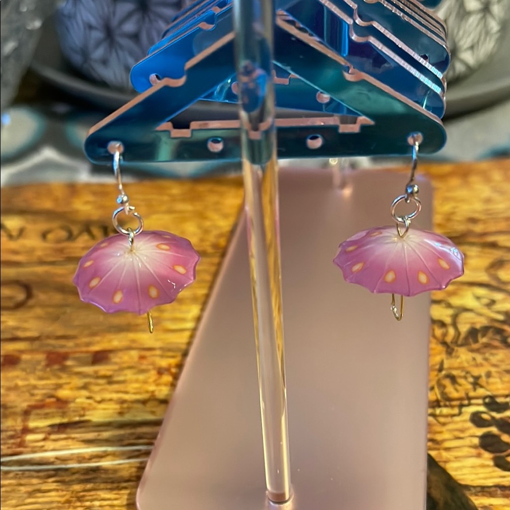 Hand Crafted Pink and Gold Umbrella Earrings